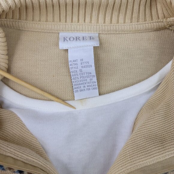 Koret Embroidered Beige Long Sleeve Top Size S With Shoulder Pads New Grannycore - Picture 10 of 10